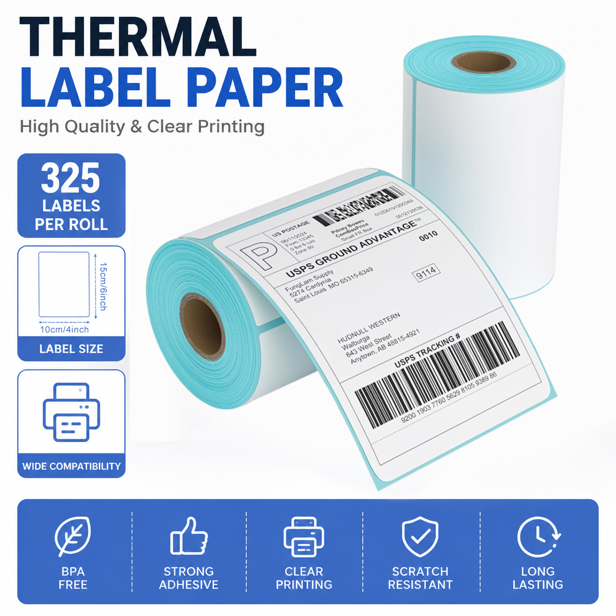 Label Printer Thermal - 325 Sheets 4''x6'' White Thermal Label
